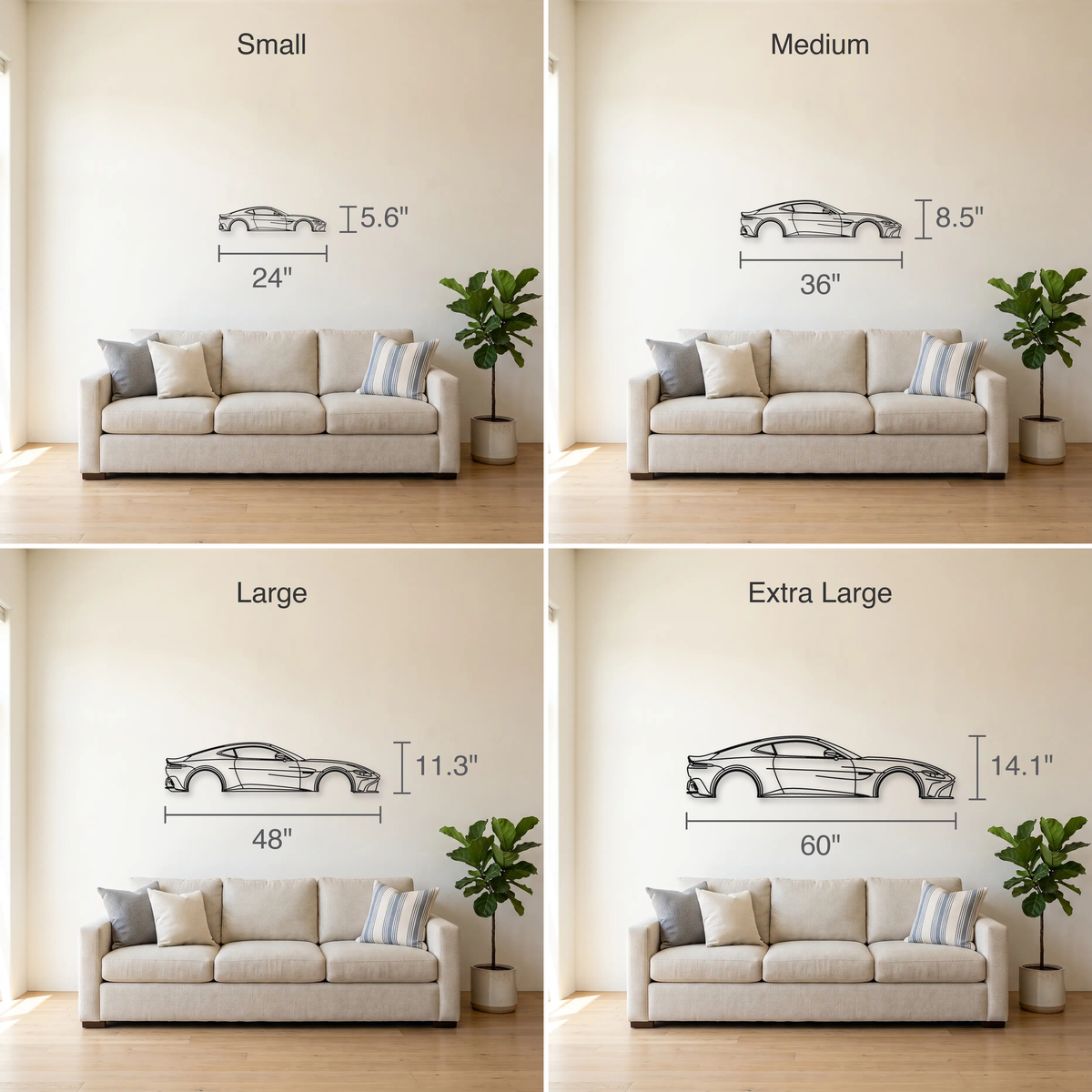 2022-2023 Aston Martin V12 Vantage size guide — all four sizes to scale