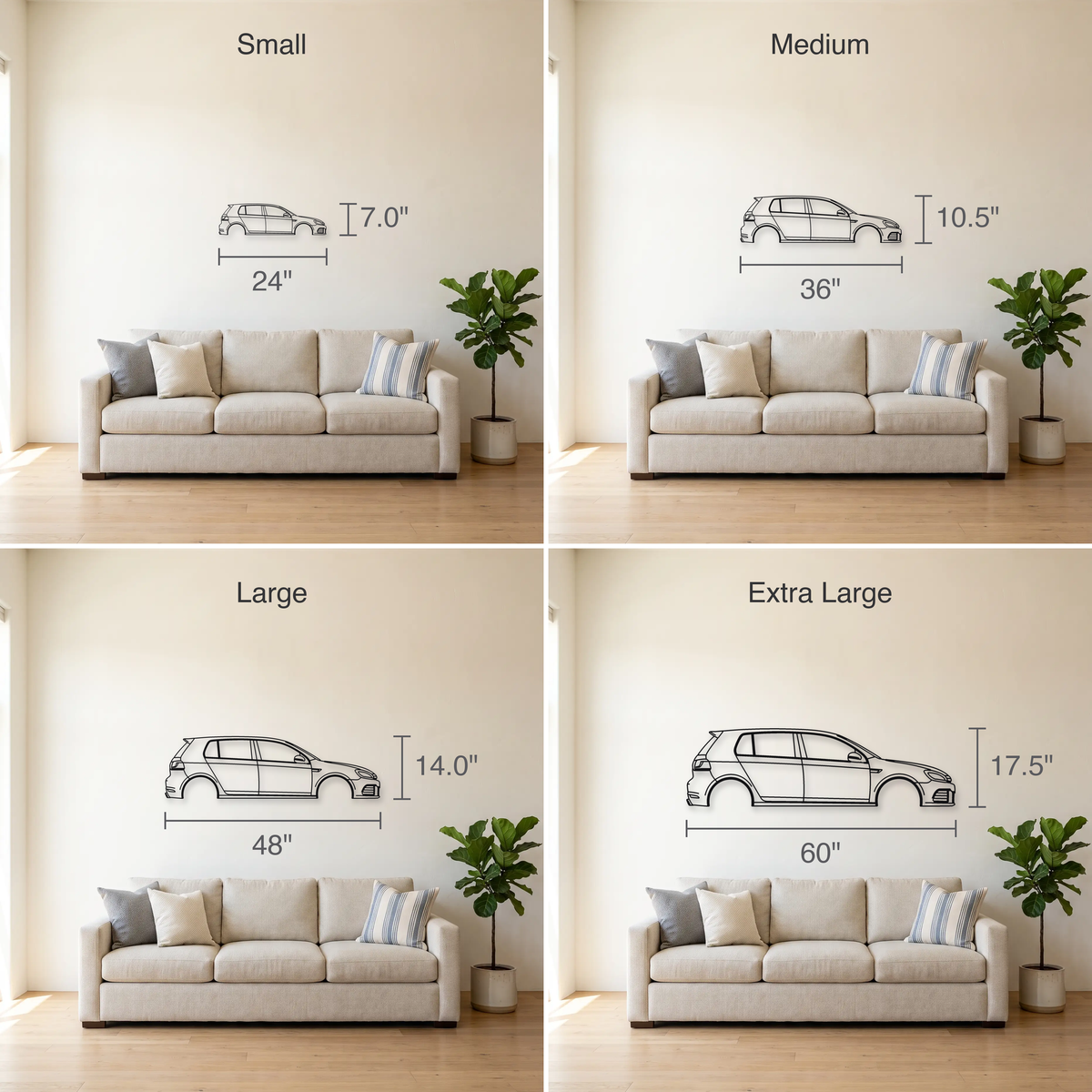 Volkswagen Golf R MK6 size guide — all four sizes to scale