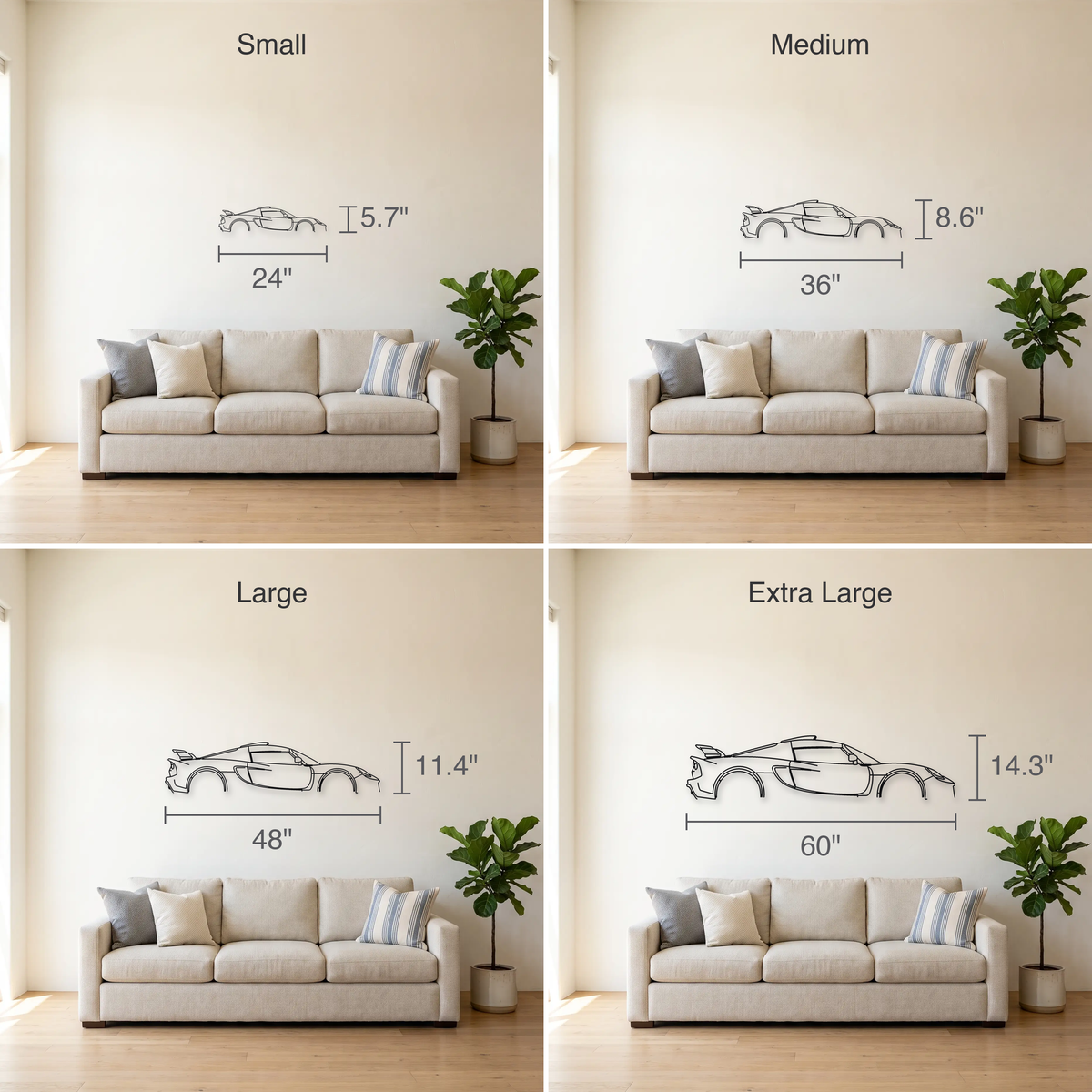 Lotus Exige S S3 size guide — all four sizes to scale