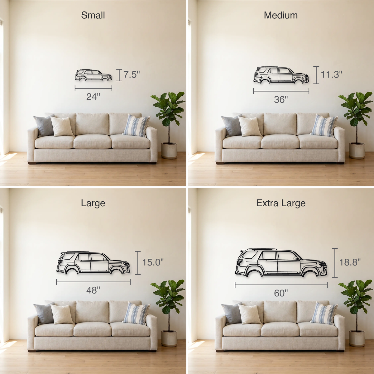2015- Toyota 4Runner TRD Pro N280/N300 size guide — all four sizes to scale
