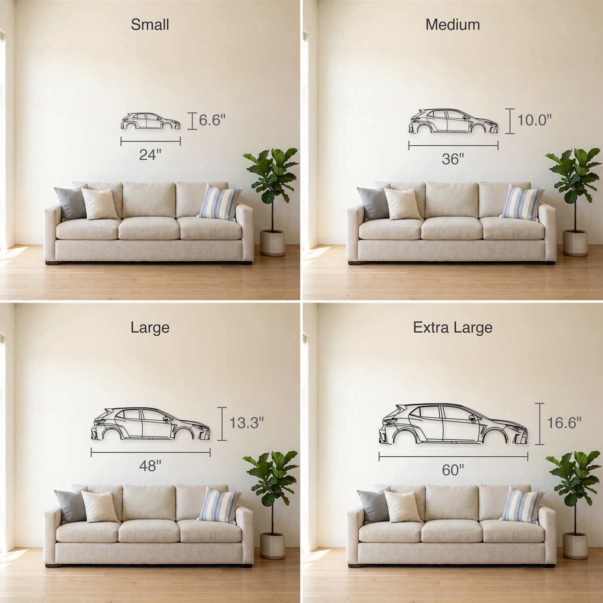 Toyota GR Corolla size guide — all four sizes to scale