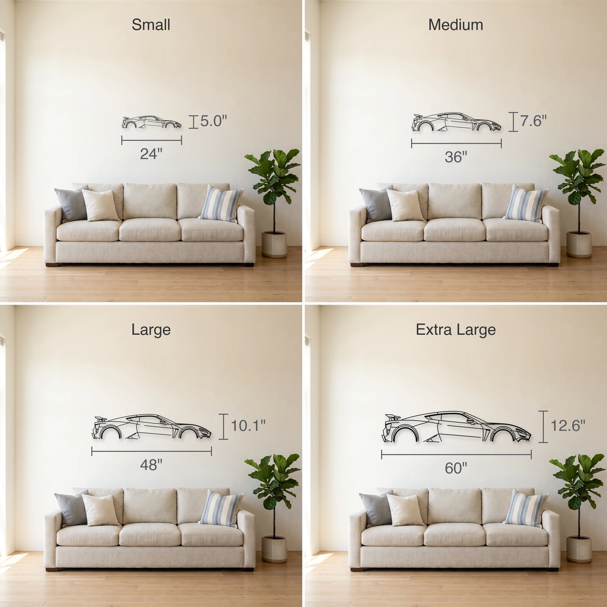 Zenvo TS1 GT size guide — all four sizes to scale