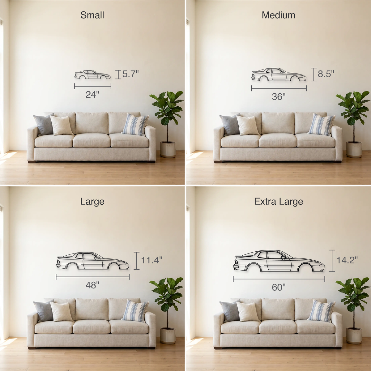 Porsche 944 Turbo size guide — all four sizes to scale