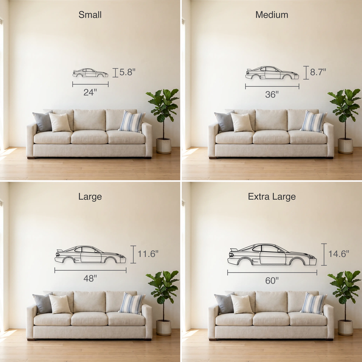 Toyota Celica GT-Four ST185 size guide — all four sizes to scale