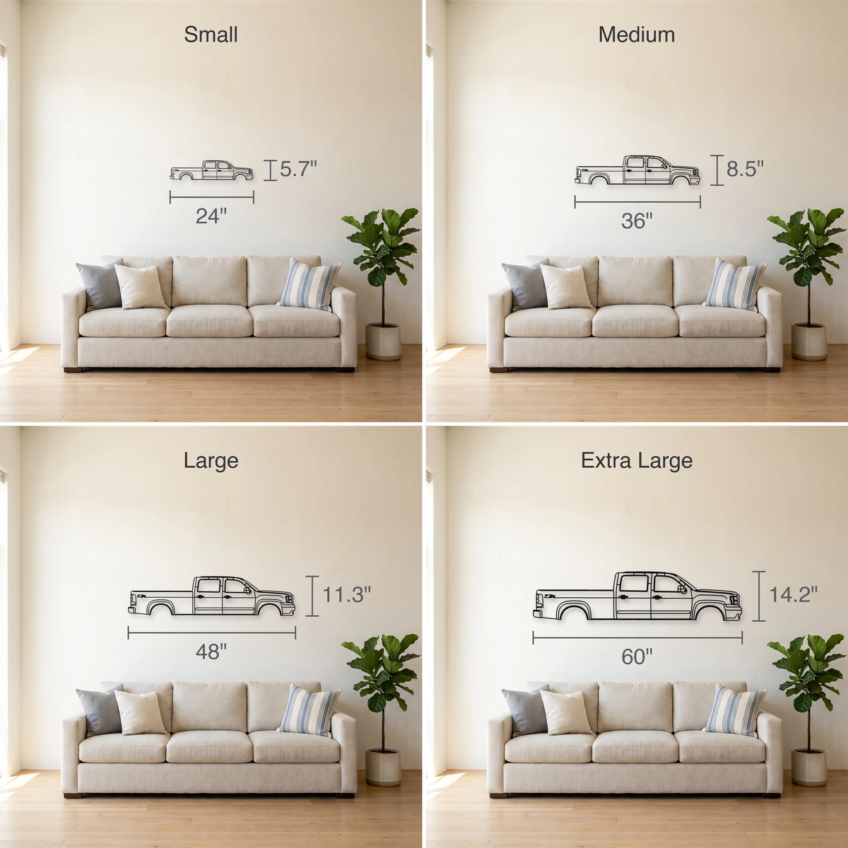 GMC Sierra GMT900 size guide — all four sizes to scale