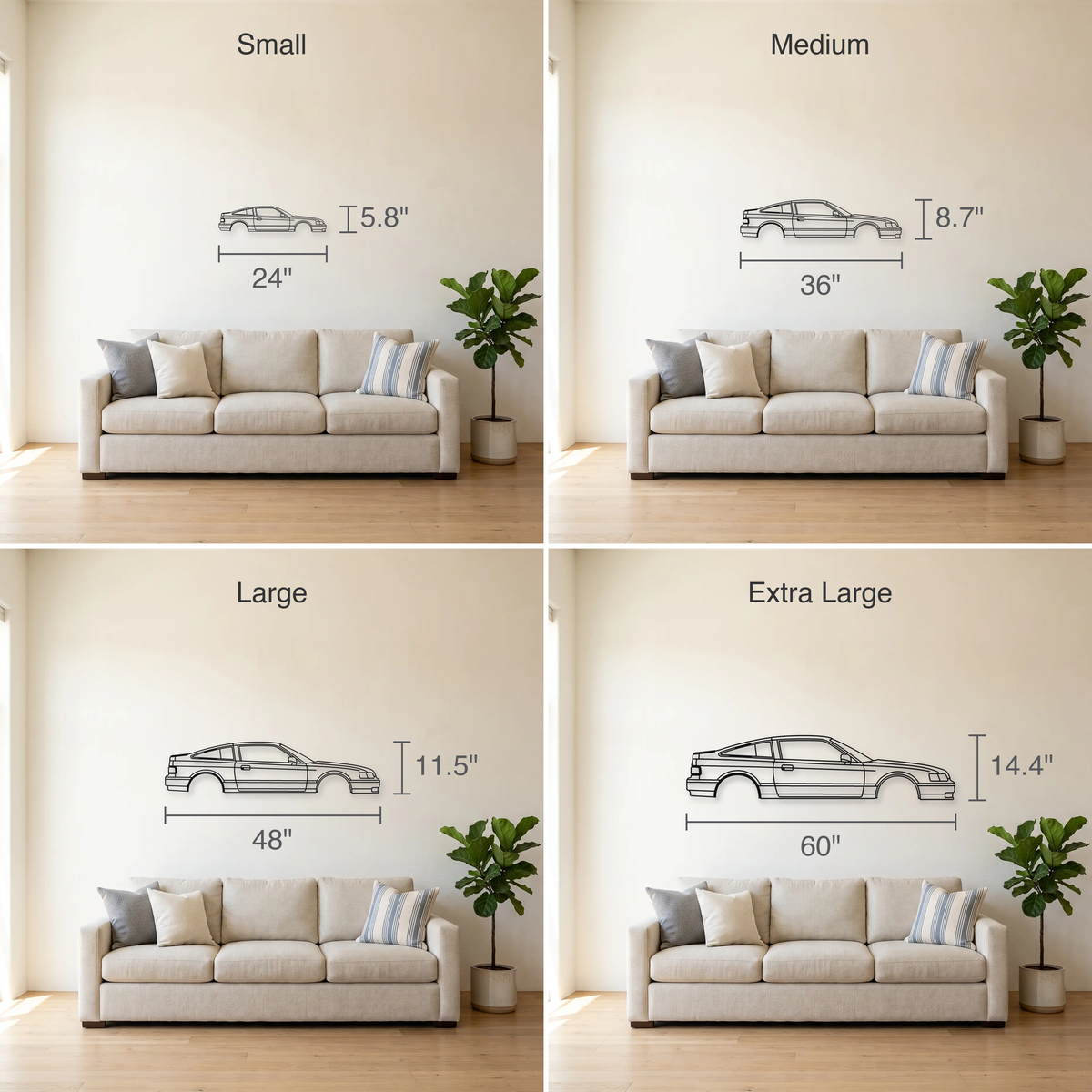 Honda CRX Si Gen 2 EF size guide — all four sizes to scale