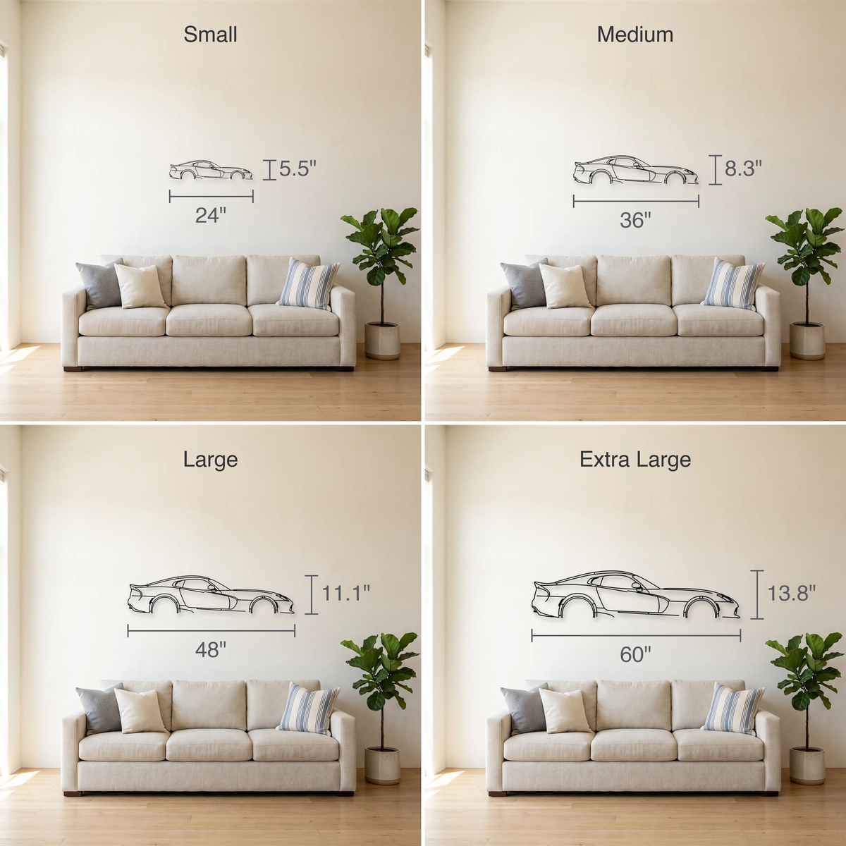 Dodge Viper Gen 5 size guide — all four sizes to scale