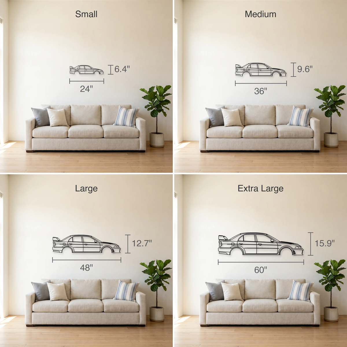 Mitsubishi Lancer Evolution VI CP9A Tommi Makinen Edition size guide — all four sizes to scale