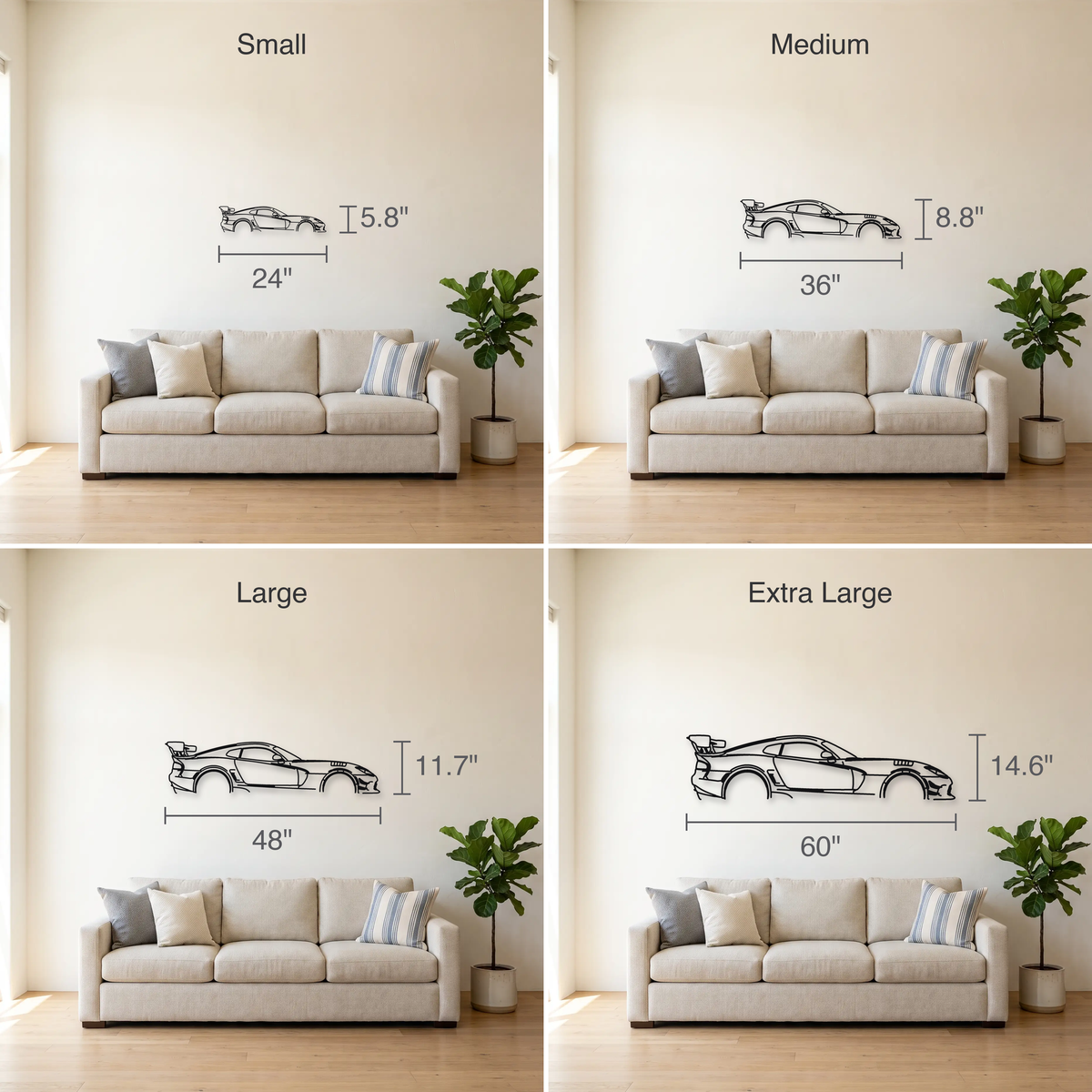 2016 Dodge Viper ACR Gen 5 size guide — all four sizes to scale