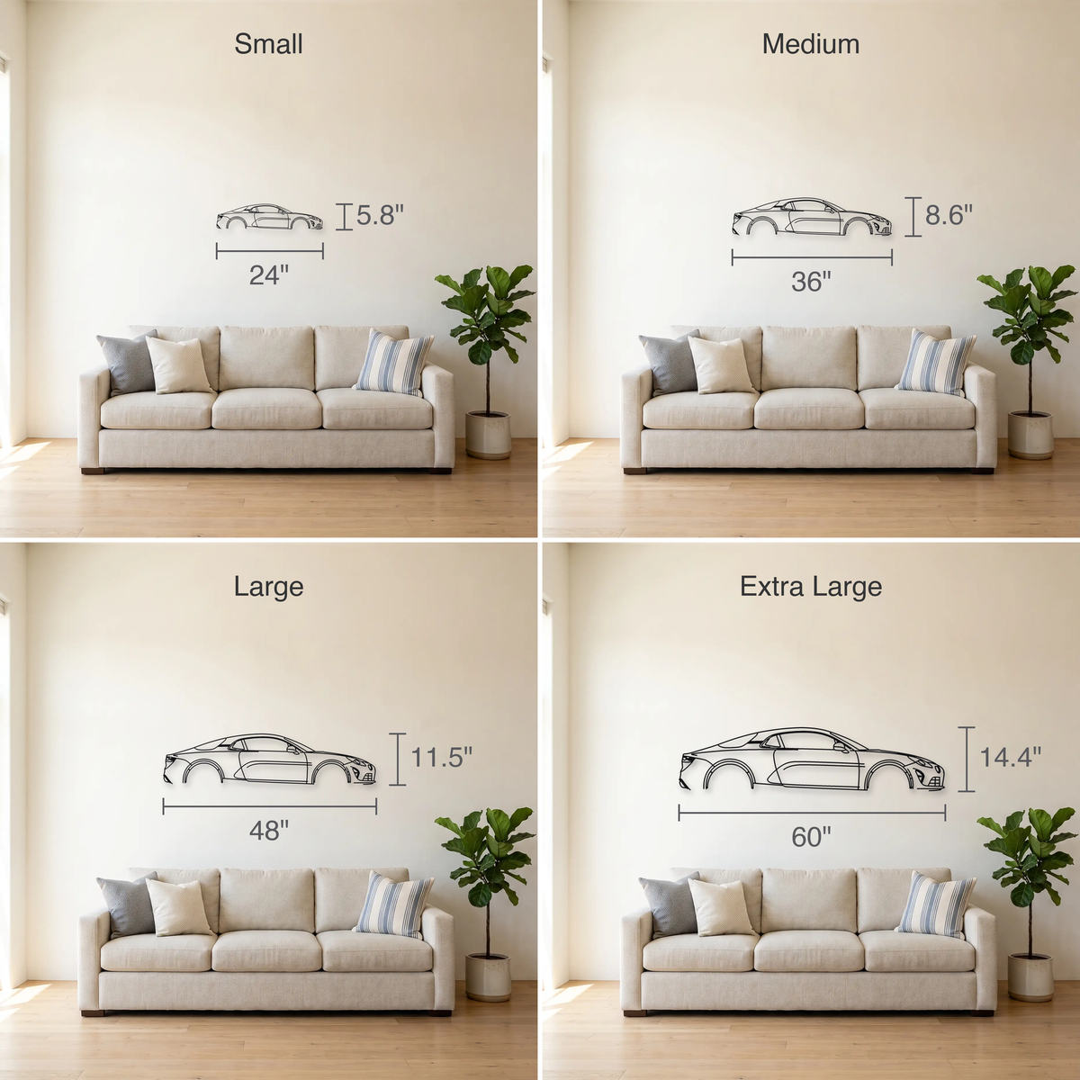 Alpine A110 Gen 2 size guide — all four sizes to scale