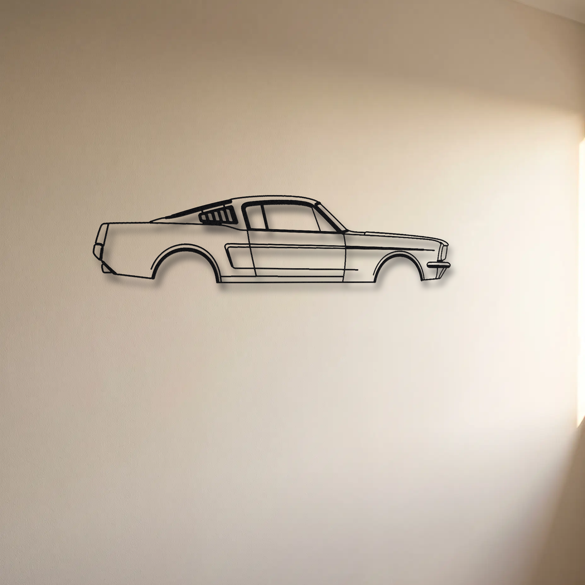 1965-1966 Ford Mustang Fastback 2+2 floating mount drop-shadow detail